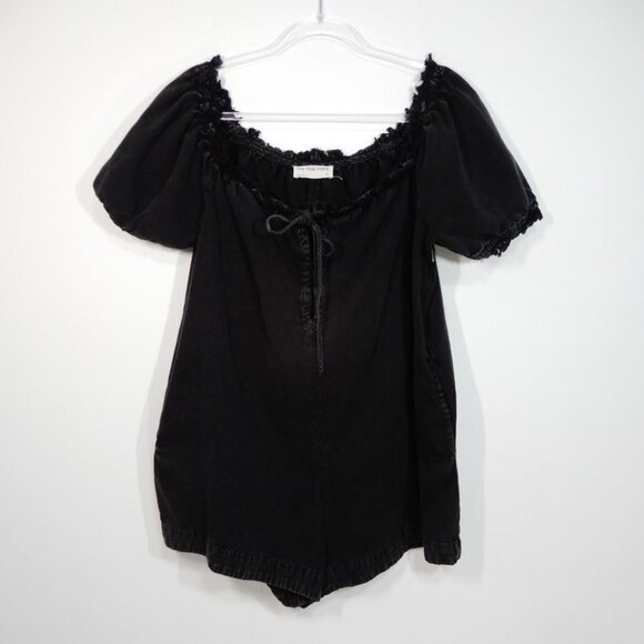Free People WE THE FREE Daisy Babydoll ROMPER Size M Black Denim Pockets NEW - Picture 7 of 10